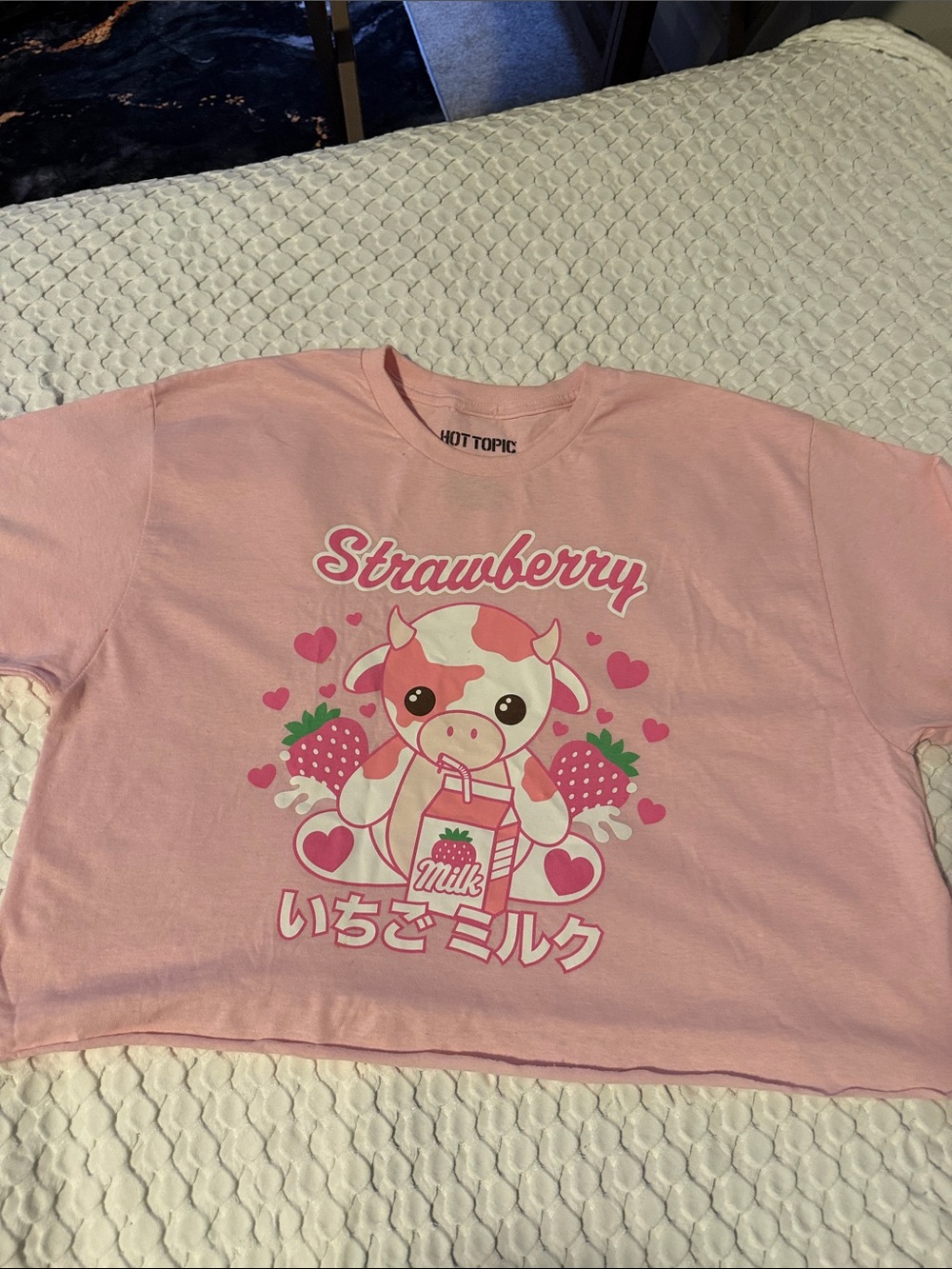 Hot Topic Pink Strawberry Cow Graphic Crop Tee